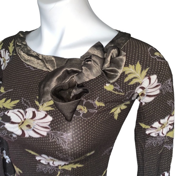 Retro Y2K Cote Femme Bateau Floral Neck Tie Stretch Top - Picture 2 of 8
